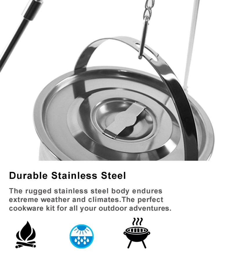 Wealers Camping Cookware Set - Compact Stainless Steel Campfire Cooking Pots and Pans | Combo Kit with Travel Tote Bag | Rugged Outdoor 4 Pc Cook Set for Hiking | Barbecues | Beach | Hiking Gear - Image 3